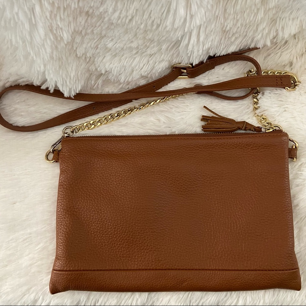 Lily Jade Crossbody Clutch in Camel Full Grain Leather with Jade Lining